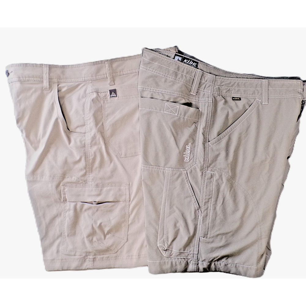 prAna Zion Tan Shorts 32x10 & Kuhl Renegade 32x9 Cargo Hiking Gorpcore 2 pairs